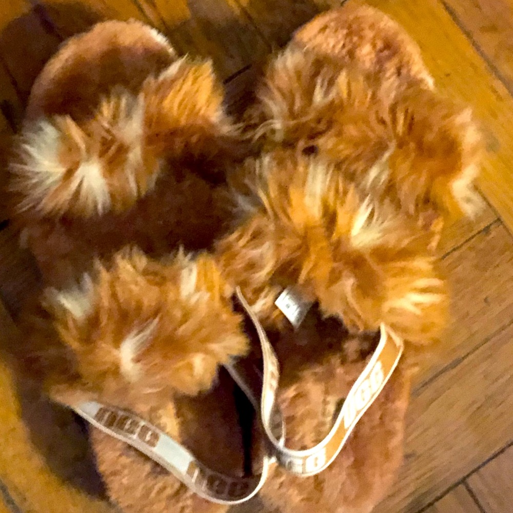 UGG Brown and White Slippers with UGG strap